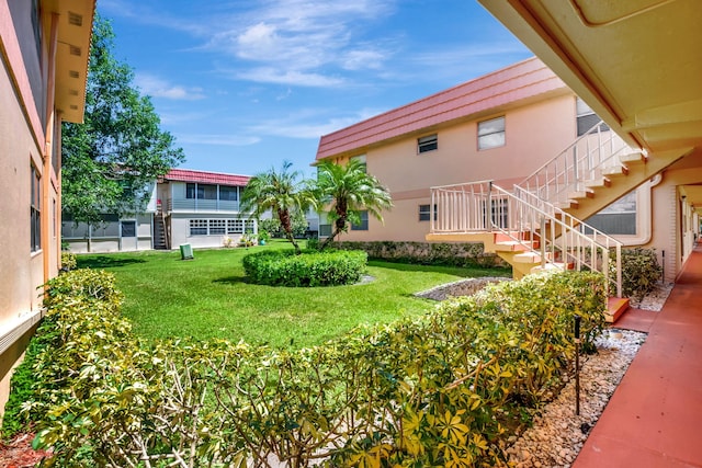 view of yard with stairs