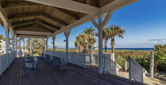 deck featuring a water view