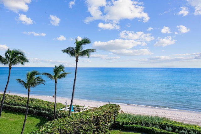 property view of water featuring a beach view