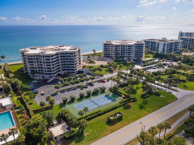 aerial view with a water view