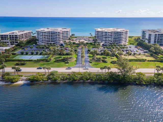 bird's eye view featuring a water view