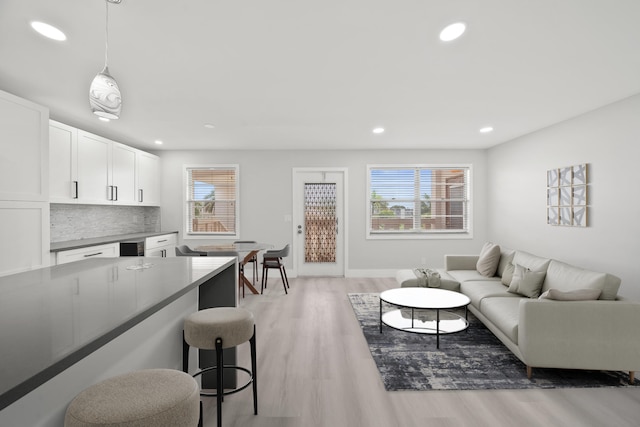 living room with light wood-type flooring and a healthy amount of sunlight