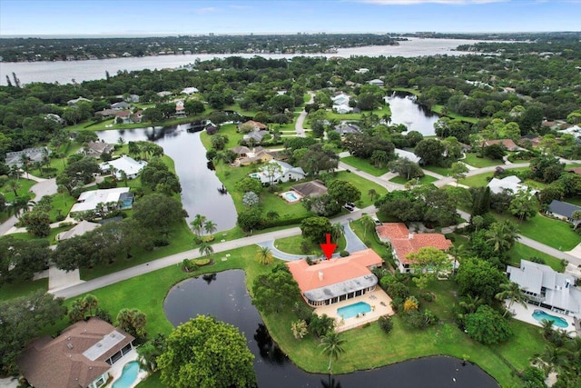 aerial view with a water view