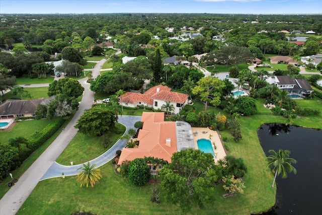 aerial view featuring a water view