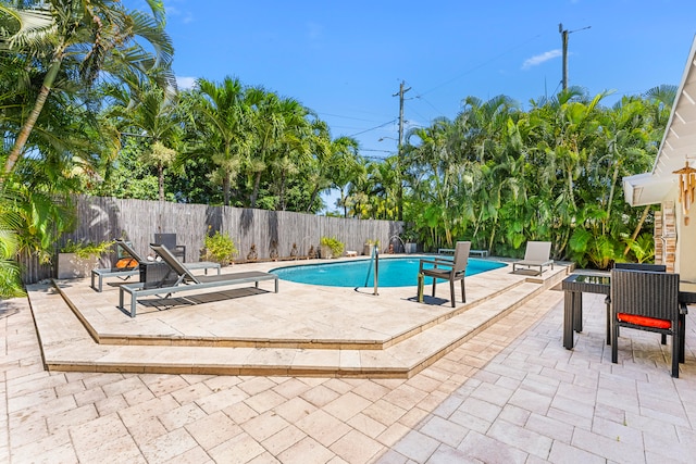 view of swimming pool featuring a patio area