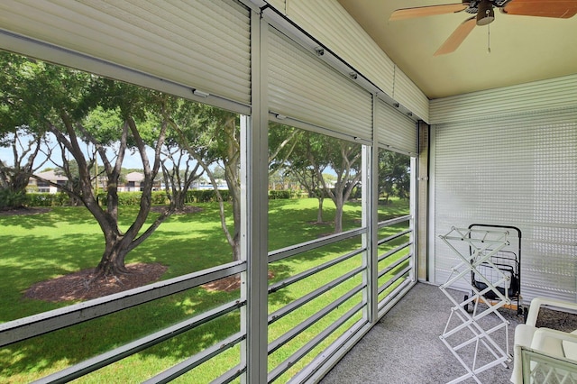 sunroom featuring a healthy amount of sunlight and ceiling fan