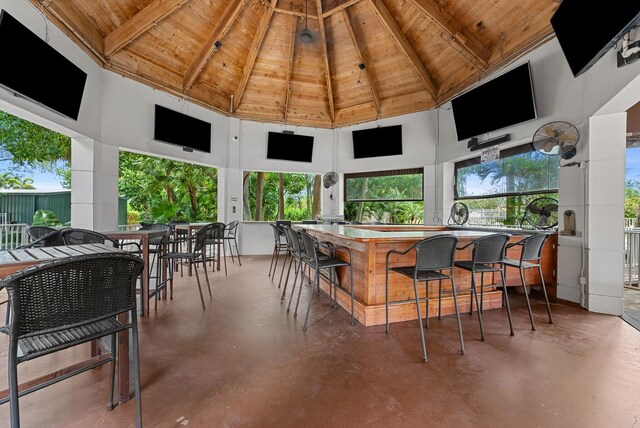 view of patio / terrace with a bar and a gazebo