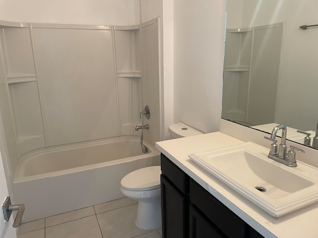 full bathroom featuring vanity, toilet, shower / tub combination, and tile patterned flooring