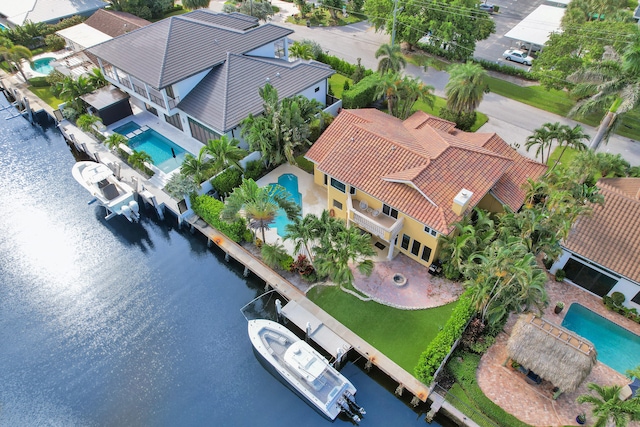 bird's eye view featuring a water view