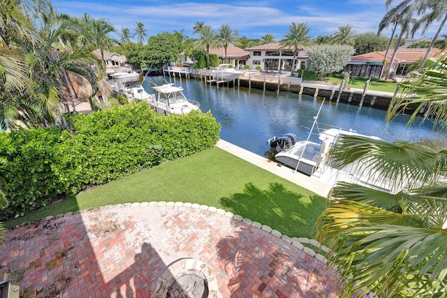 exterior space with a water view