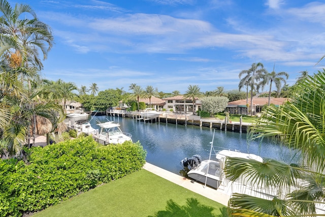 view of water feature featuring a dock