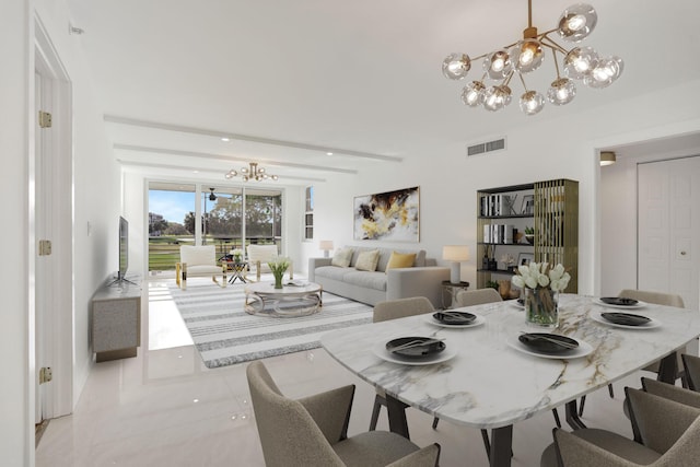 dining room with a chandelier