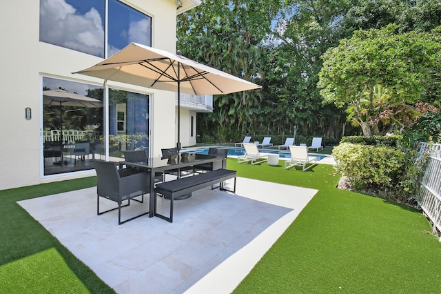 view of patio / terrace with a fenced in pool