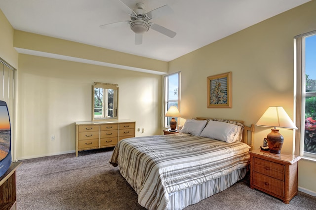 bedroom with carpet and ceiling fan