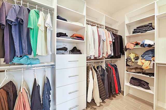 spacious closet featuring light hardwood / wood-style flooring