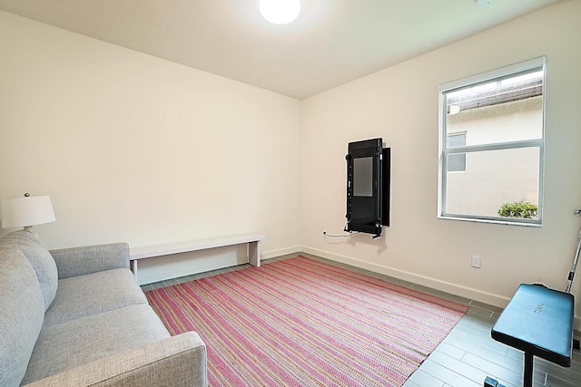 sitting room with wood-type flooring