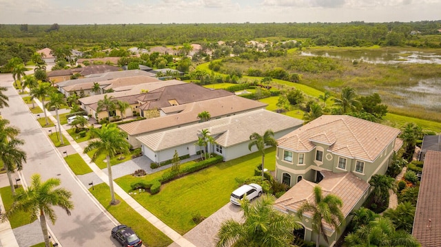 aerial view featuring a water view