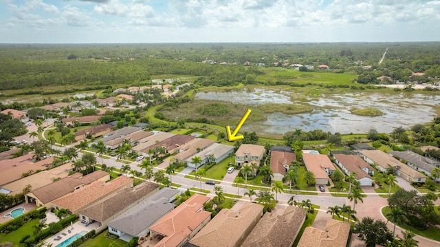 aerial view with a water view