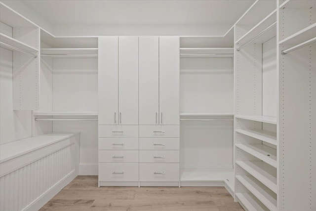 walk in closet featuring light hardwood / wood-style flooring