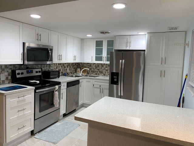 kitchen featuring sink, stainless steel appliances, and white cabinets