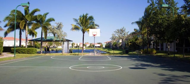 view of basketball court with a gazebo