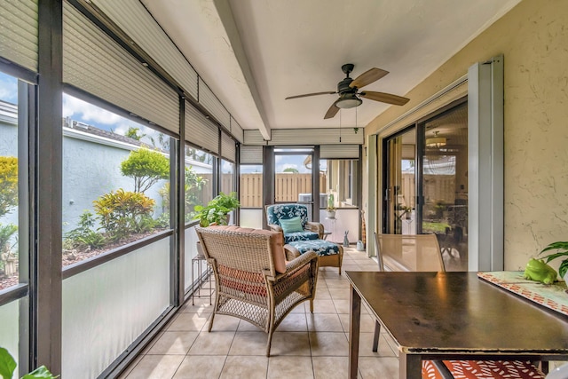 sunroom / solarium with ceiling fan