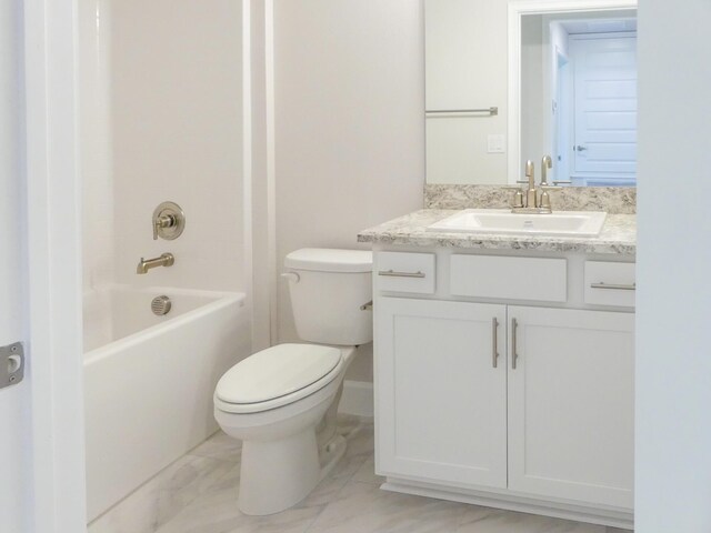 full bathroom with bathtub / shower combination, vanity, and toilet