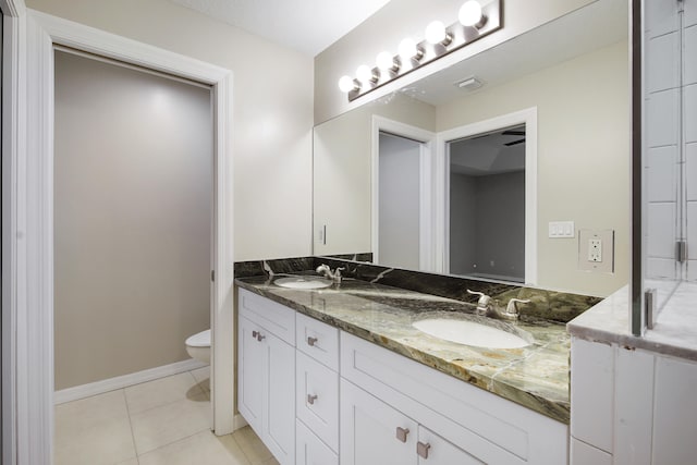 bathroom featuring tile patterned flooring, vanity, and toilet