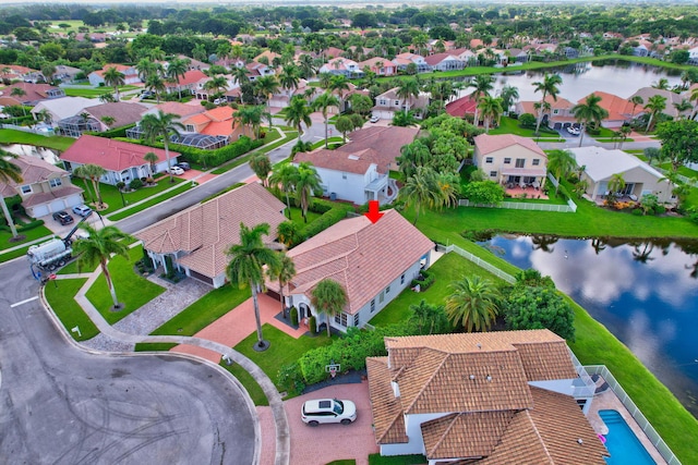 aerial view with a water view