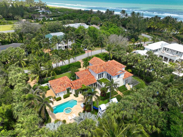 aerial view featuring a water view