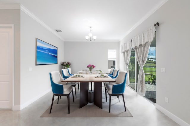 dining room with a notable chandelier and ornamental molding