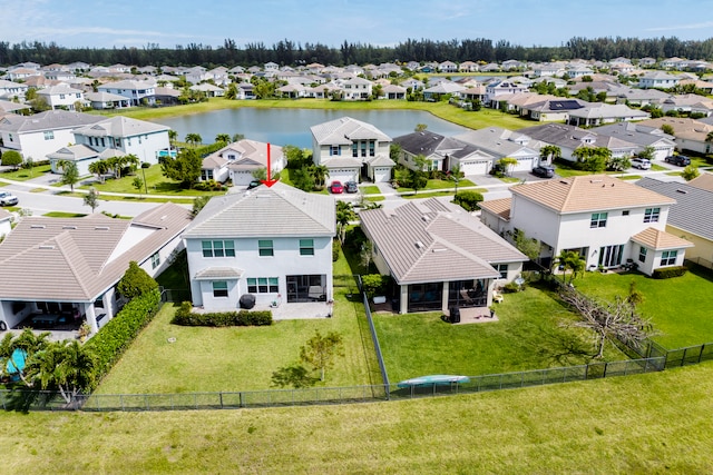 aerial view with a water view