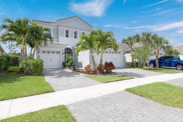 view of front of property featuring a garage and a front yard