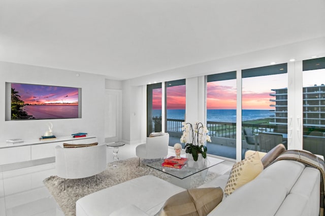 living room with a water view