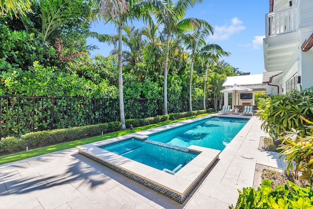 view of pool with an in ground hot tub and a patio area