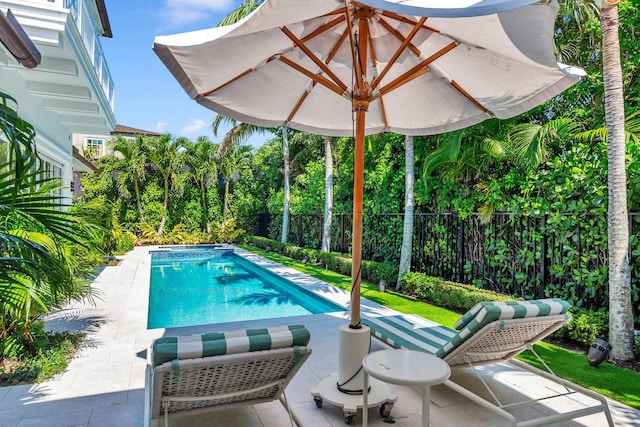 view of swimming pool featuring a patio