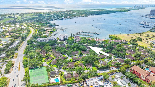 aerial view with a water view