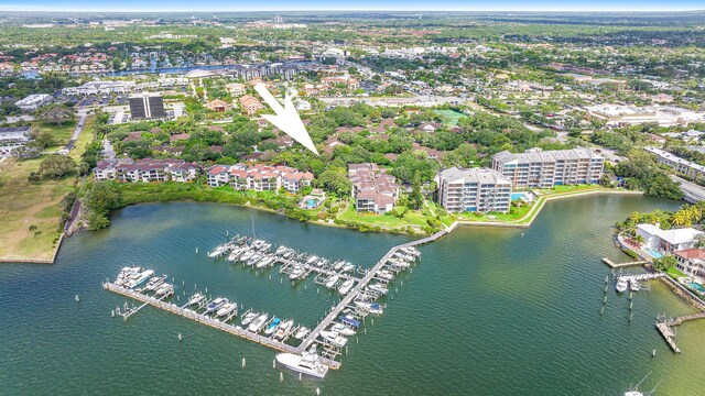 bird's eye view featuring a water view