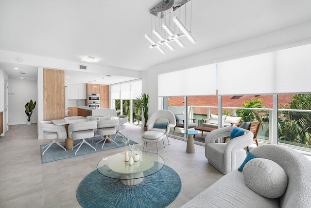 interior space featuring an inviting chandelier