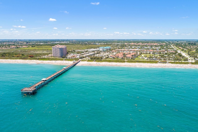 aerial view featuring a view of city and a water view