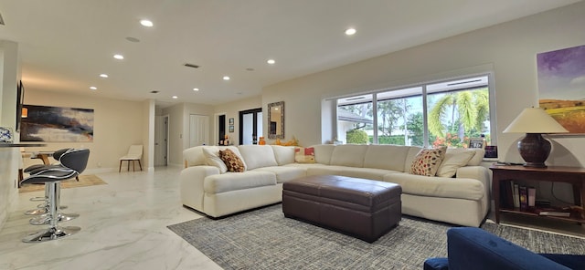 living room with a fireplace