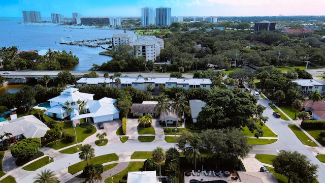 aerial view with a water view