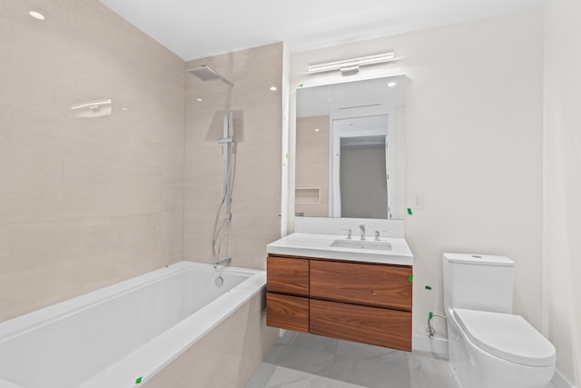 220 SE Mizner Blvd Unit 523, Boca Raton, FL 33432 - bathroom featuring marble finish flooring, toilet, bathing tub / shower combination, and vanity
