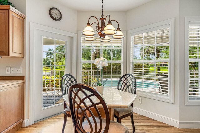 dining space featuring a wealth of natural light and light hardwood / wood-style floors