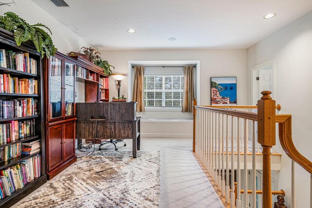 view of carpeted home office