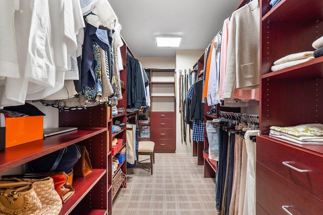 spacious closet with light colored carpet