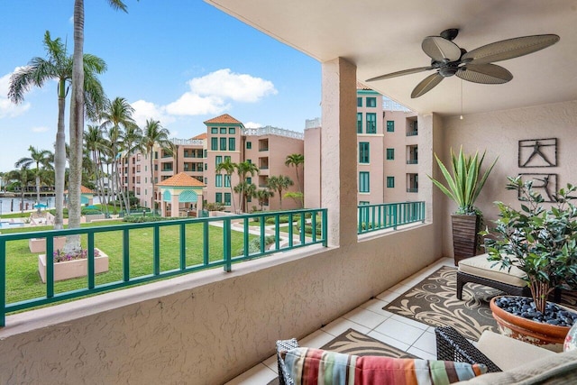 balcony with ceiling fan