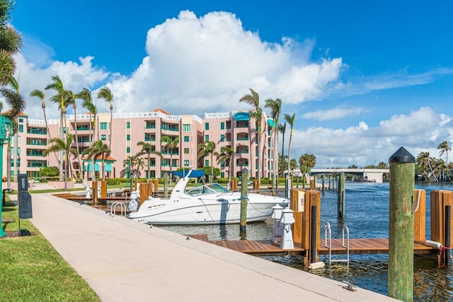 dock area featuring a water view