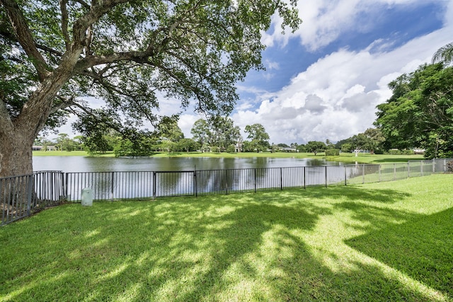 view of yard with a water view