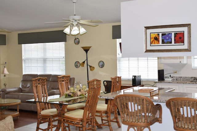 dining area with ceiling fan